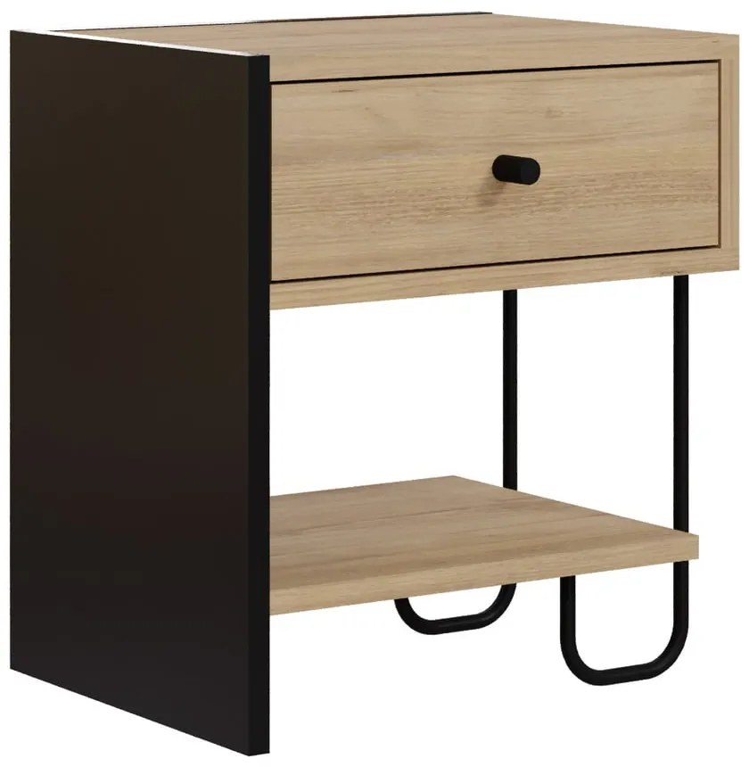 Нощно шкафче с рафтове от черен/естествен дъб Saturne - Marckeric