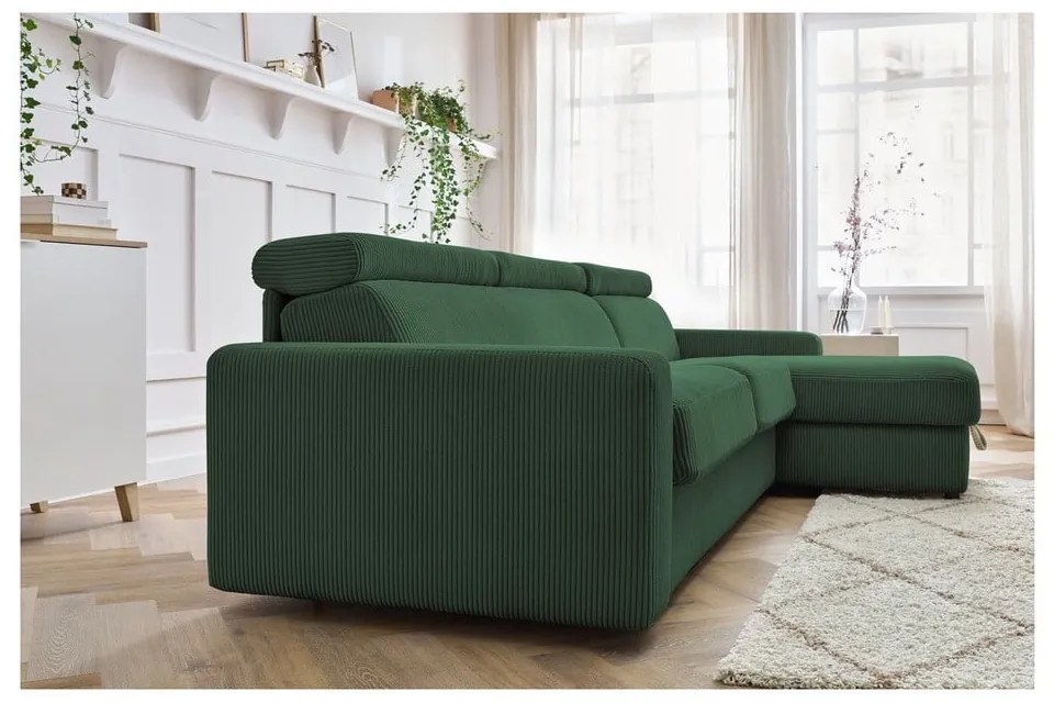 Тъмнозелен разтегателен ъглов диван от рипсено кадифе (променлив) Monaco – Bobochic Paris