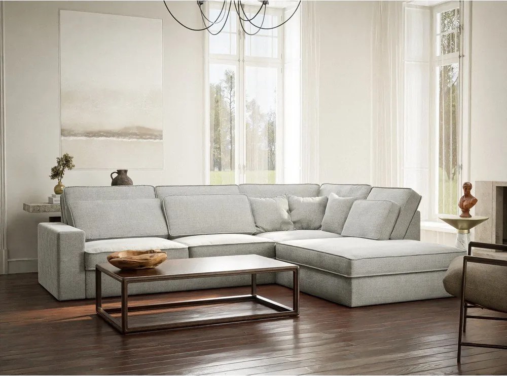 Светлосив шенилов ъглов диван (десен ъгъл/L форма) Kirou – Maison de Rêve