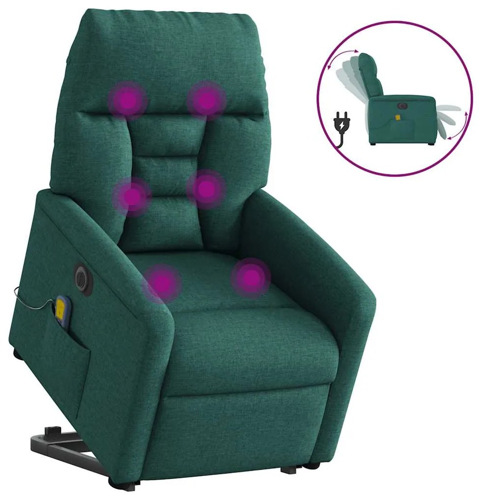 3303068 vidaXL Електрически изправящ масажен реклайнер стол тъмнозелен текстил