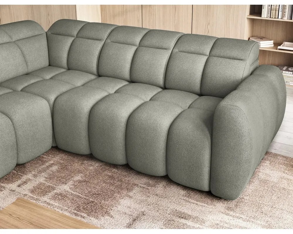 Сиво-зелен разтегателен ъглов диван с място за съхранение от букле (ляв ъгъл L форма) Falconn – ELTAP