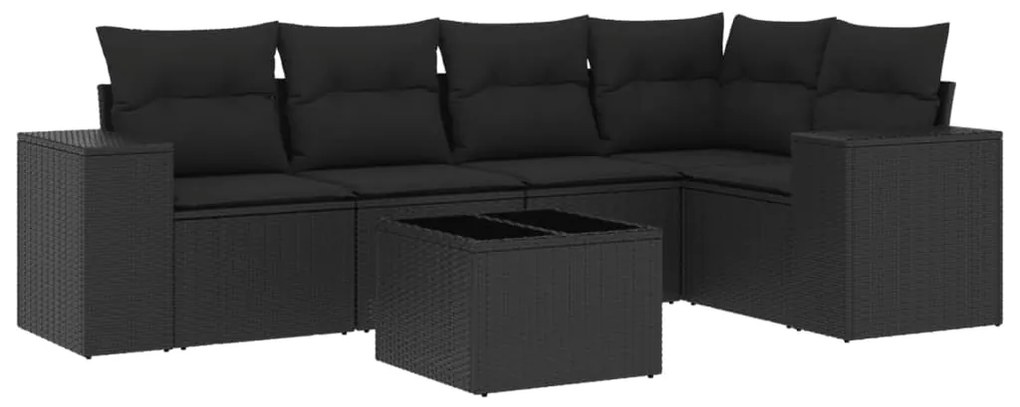 3254872 vidaXL Градински диван с възглавници, 6 части, черен, полиратан