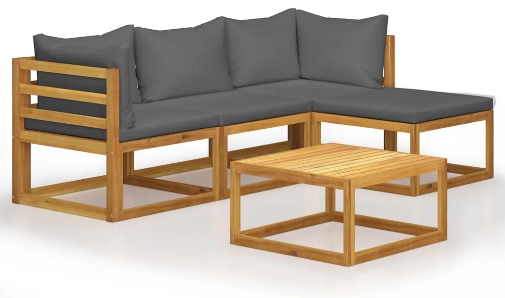 45914 vidaXL Градински комплект с възглавници, 5 части, акация масив