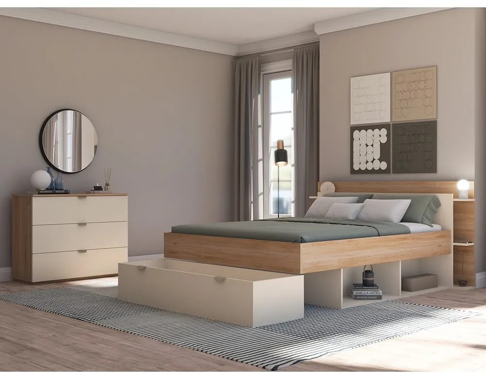 Кремаво-естествен скрин от декор от дъб 100x80x40 cm Dennis – Marckeric