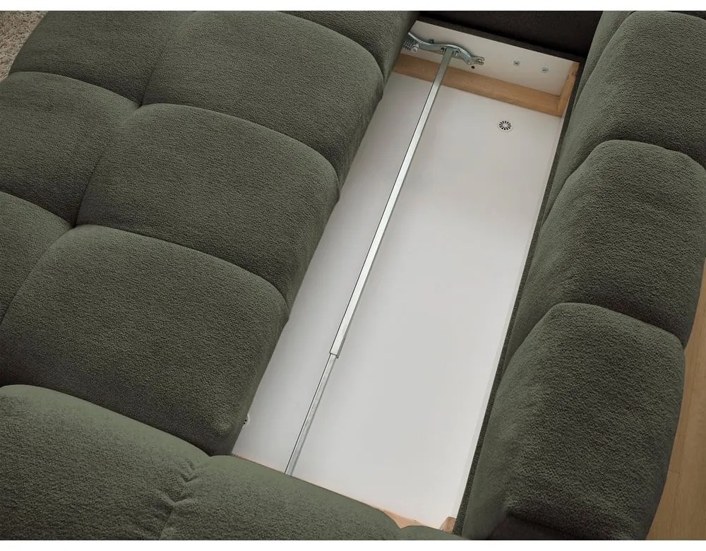 Зелен шенилов сгъваем/с място за съхранение ъглов диван (ляв ъгъл/L форма) Everest – Bobochic Paris