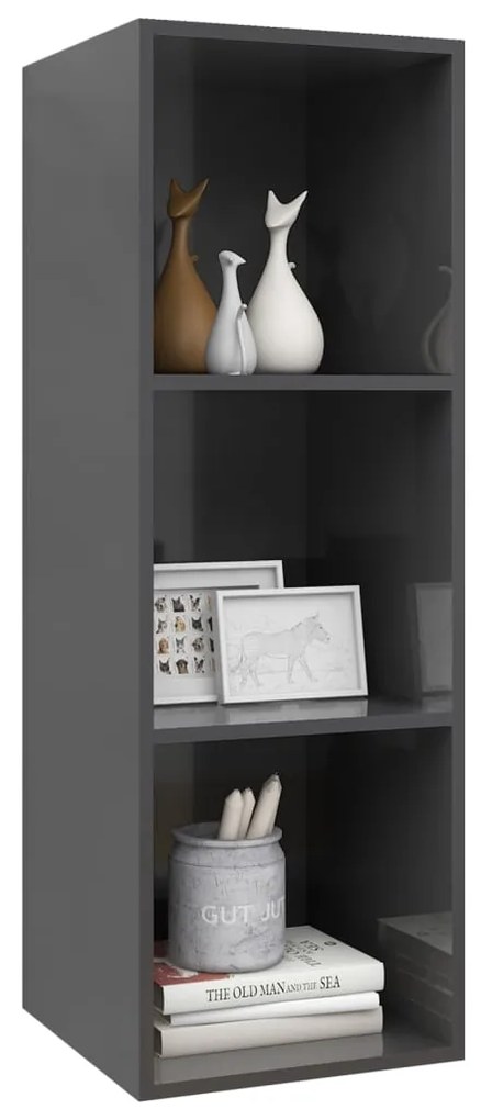 ТВ шкаф за стенен монтаж сив гланц 37x37x107 см инженерно дърво