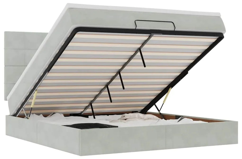 3314330 vidaXL Османска легло с матраци и LED, светлосиво, 160x200 см, кадифе
