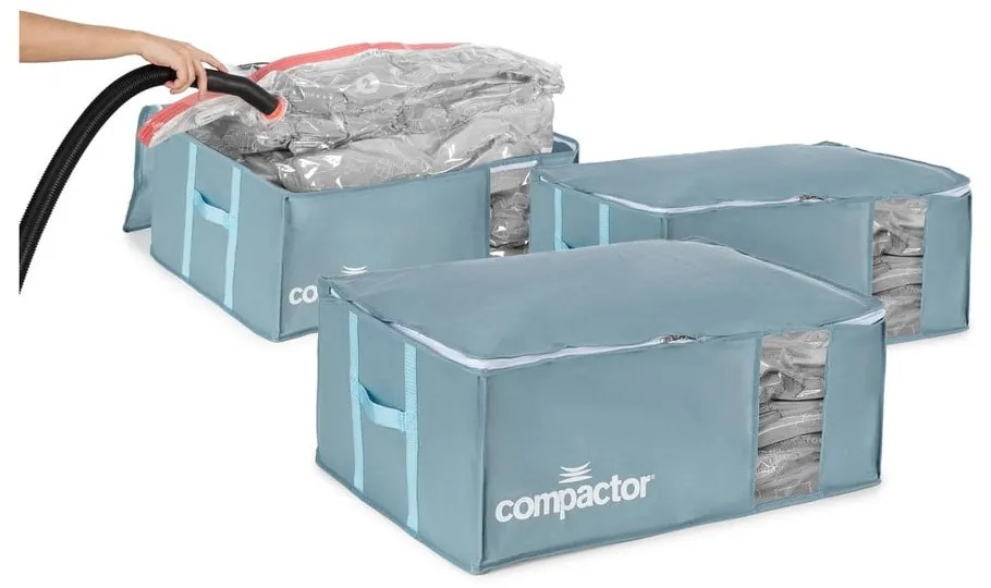 Вакуумни пластмасови кутии за съхранение на дрехи в комплект 3 бр. 65x45x27 cm Blue Edition – Compactor