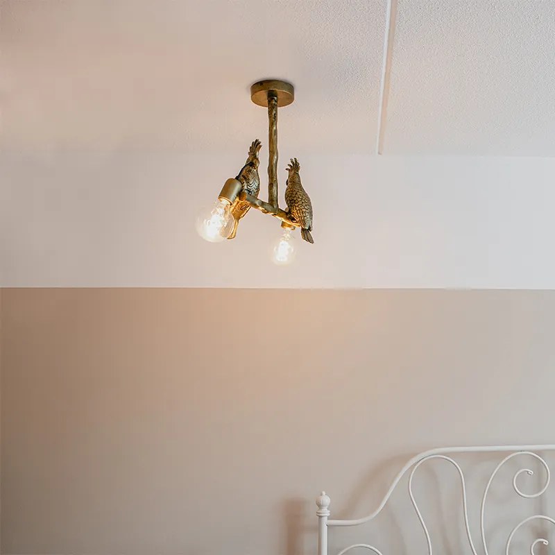 Винтидж таванна лампа месинг 2-светлина - Animal Parrot