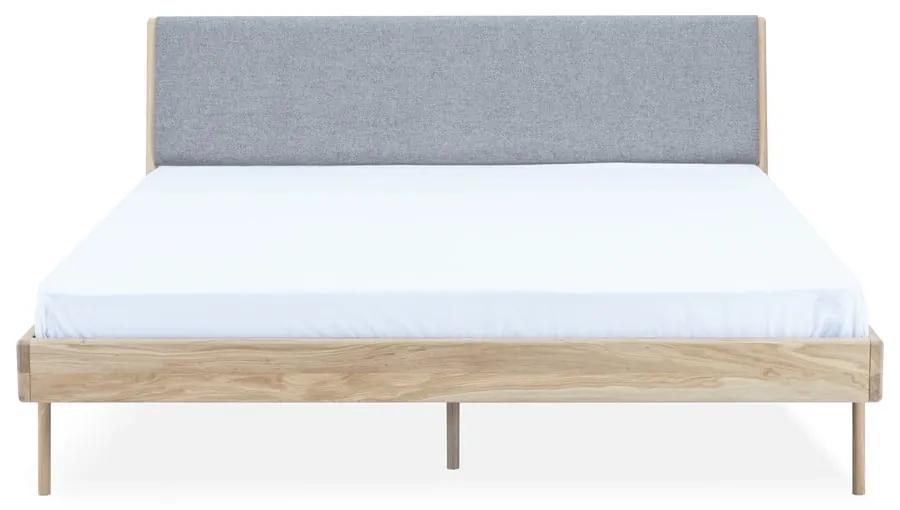 Дъбово двойно легло с тапицерия в сив/естествен цвят 160x200 cm Fawn - Gazzda