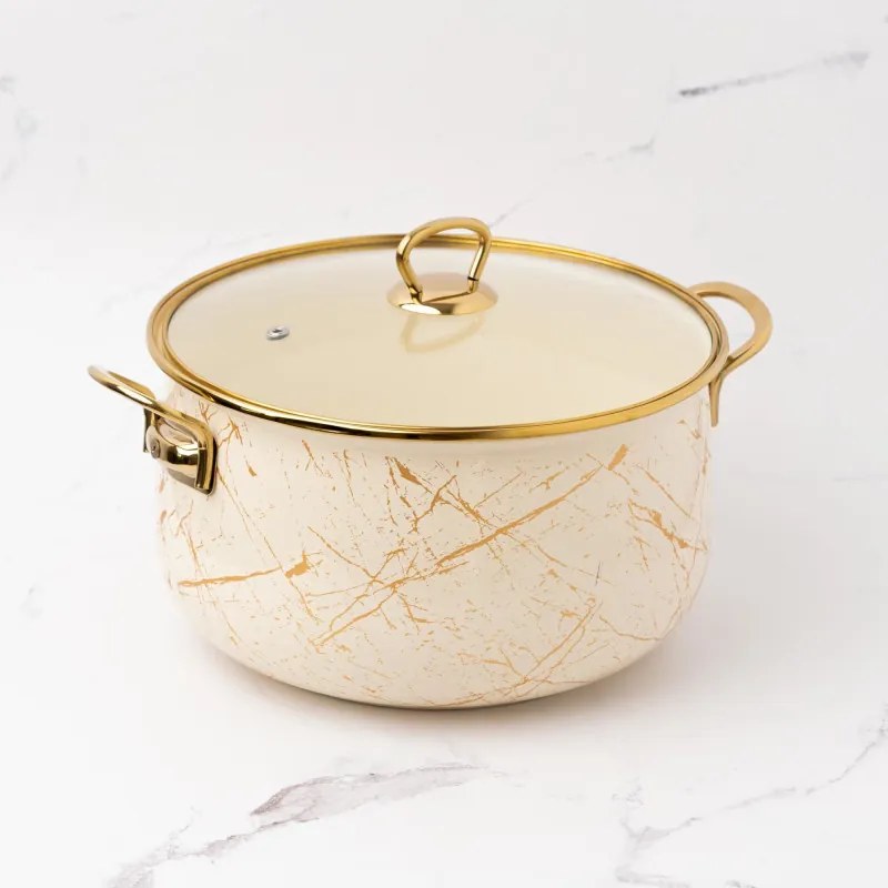 Тенджера Goldmann GM 8017-26B, 8.5L, 26x16см, Емайлирана, Индукция, Златист/Мрамор