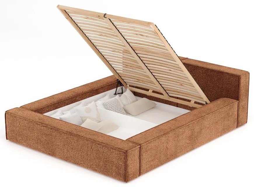 Оранжево двойно легло 160x200 cm тапицирано с място за съхранение с включена подматрачна рамка Voliera – Maison de Rêve