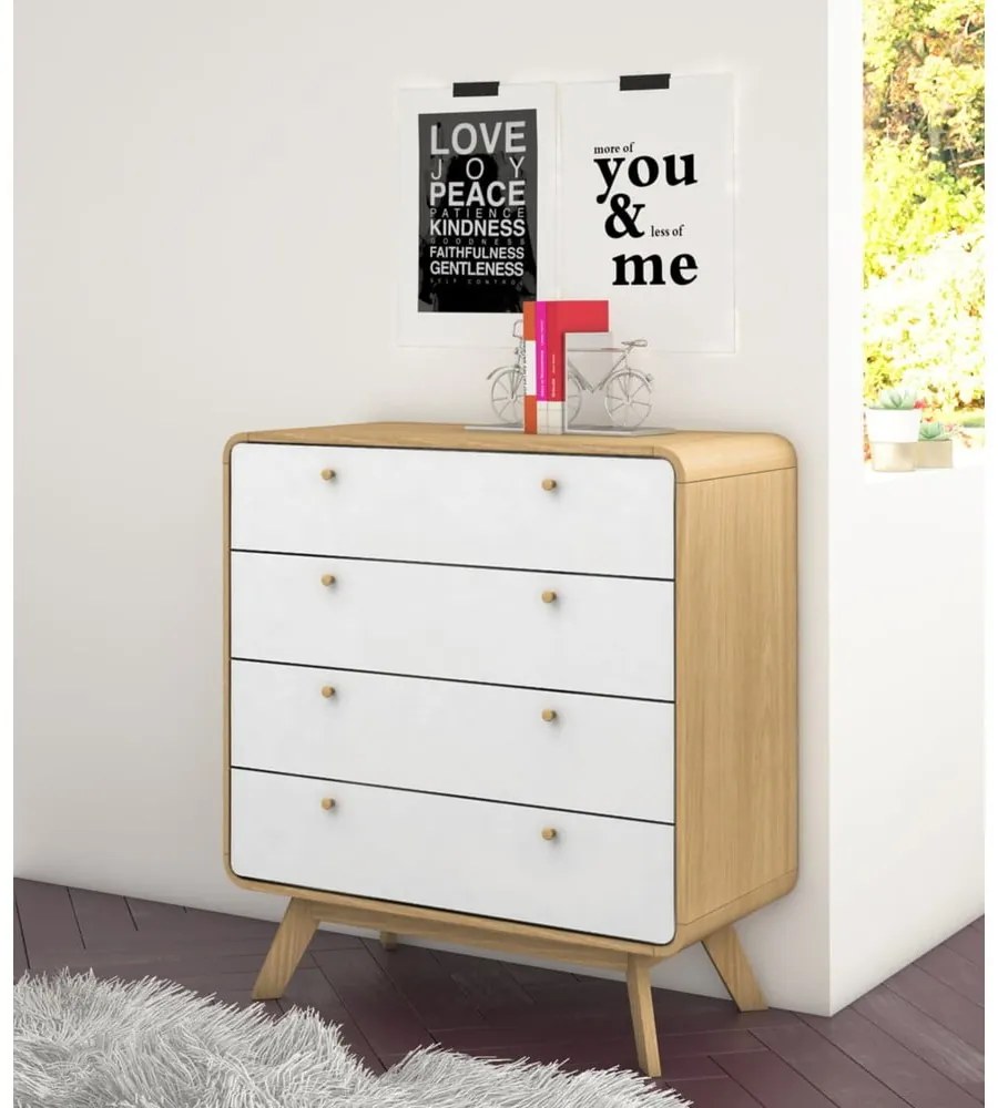 Бял/естествен висок скрин от декор от дъб 80x88 cm Caitlin – Støraa