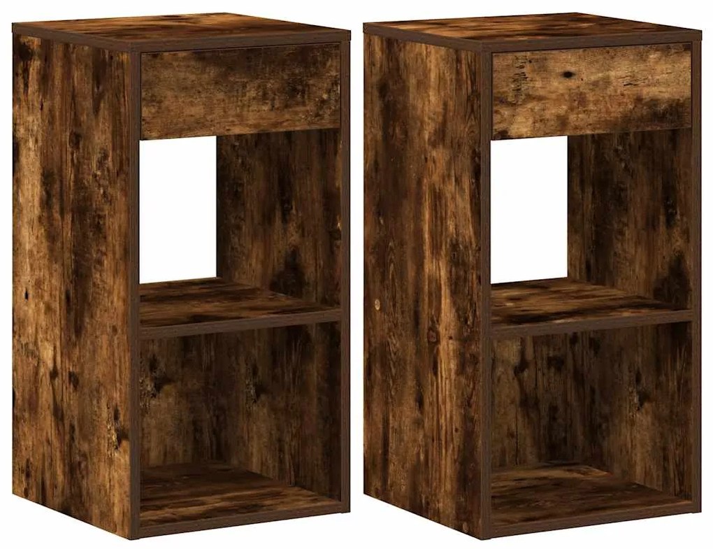 858722 vidaXL Нощни шкафчета с чекмеджета, 2 бр, опушен дъб, 35x34x66,5 см
