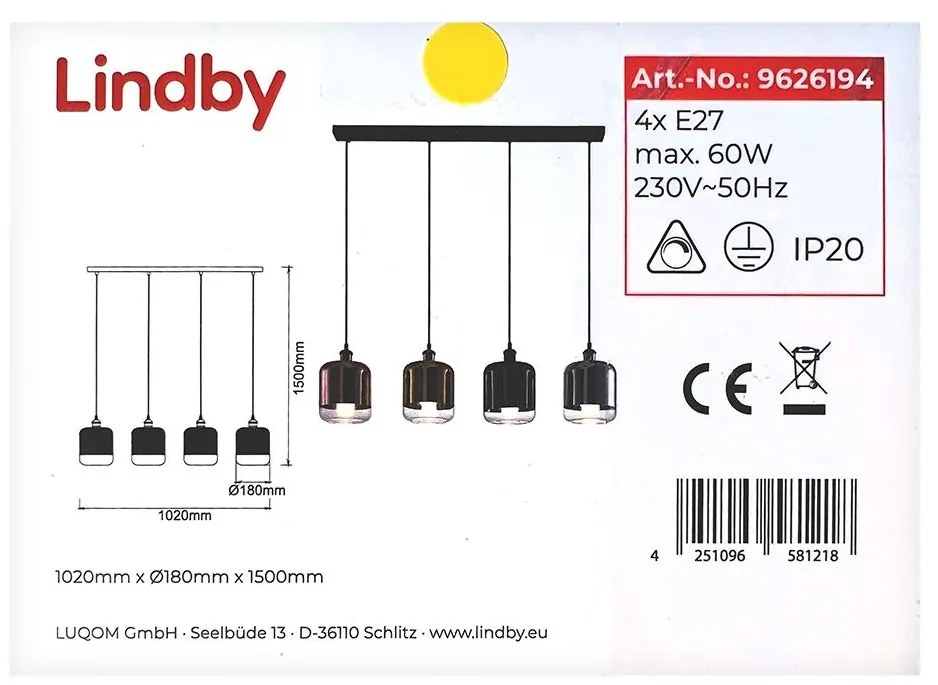 Lindby - Пендел TALLINN 4xE27/60W/230V