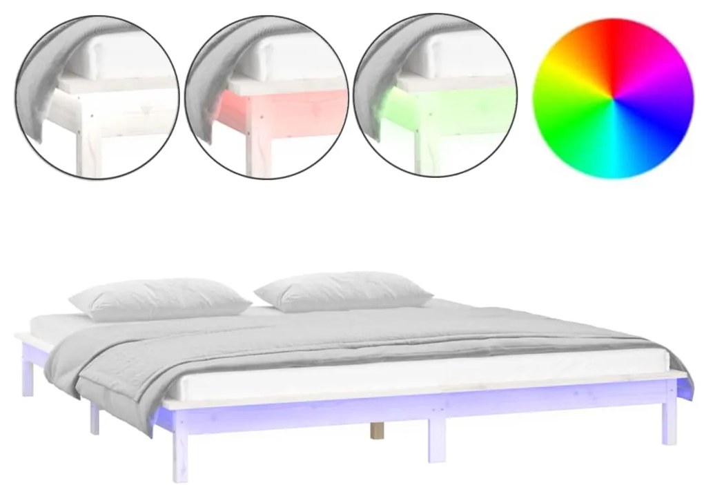 820642 vidaXL LED рамка за легло бяла 120x190 см Small Double масивно дърво