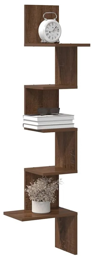 860523 vidaXL Стенен ъглов рафт, кафяв дъб, 32x32x127,5 см, инженерно дърво