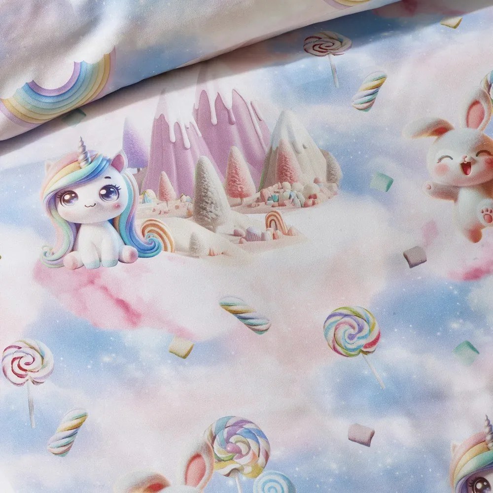 Синьо -розово двойно детско спално бельо 200x200 cm Candy Unicorn – Catherine Lansfield