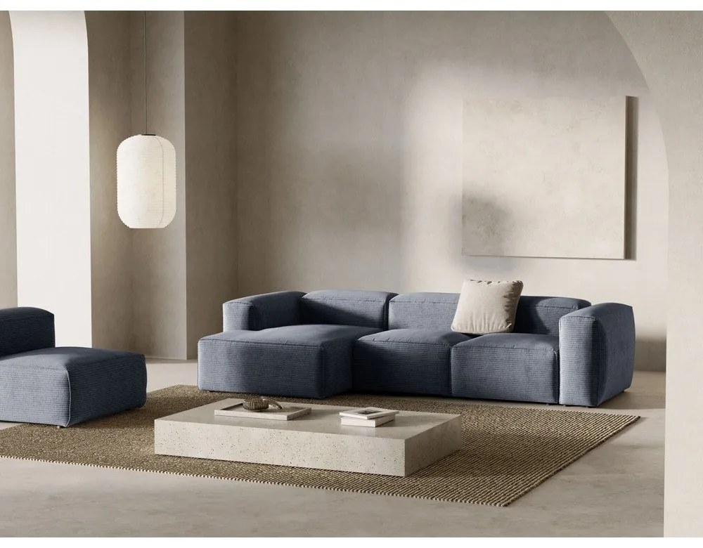Сиво-син ъглов диван от рипсено кадифе (ляв ъгъл) Bergano – Cosmopolitan Design