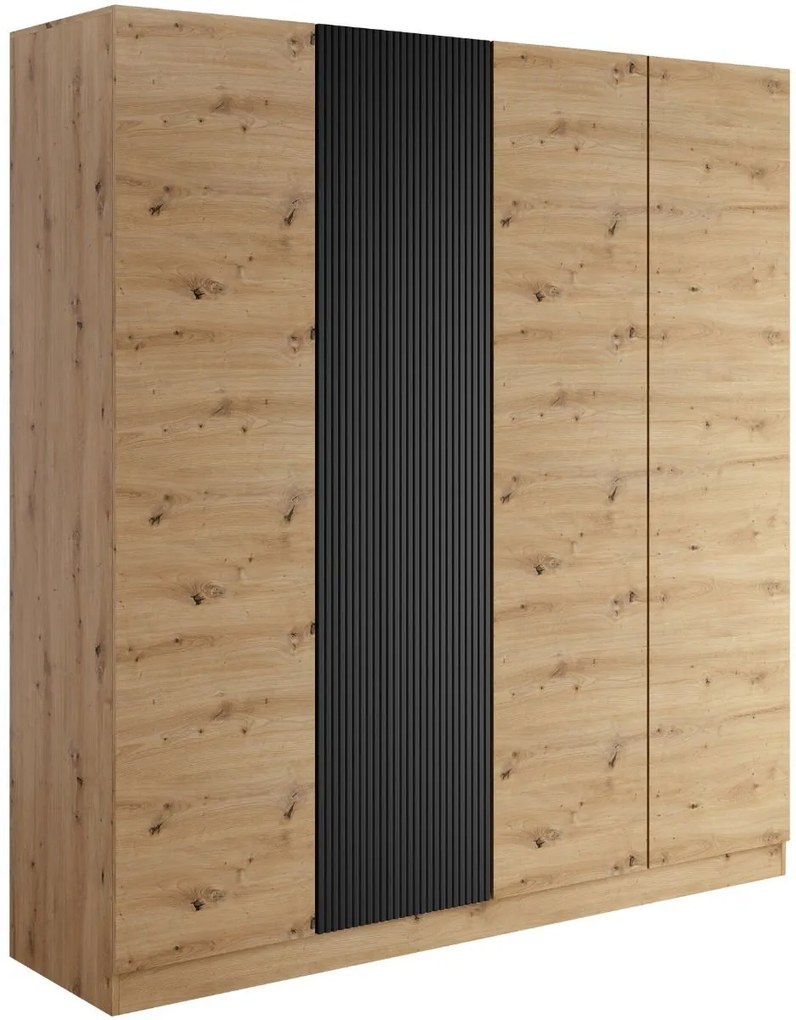 Гардероб Como с четири врати-Естествено дърво-Черен