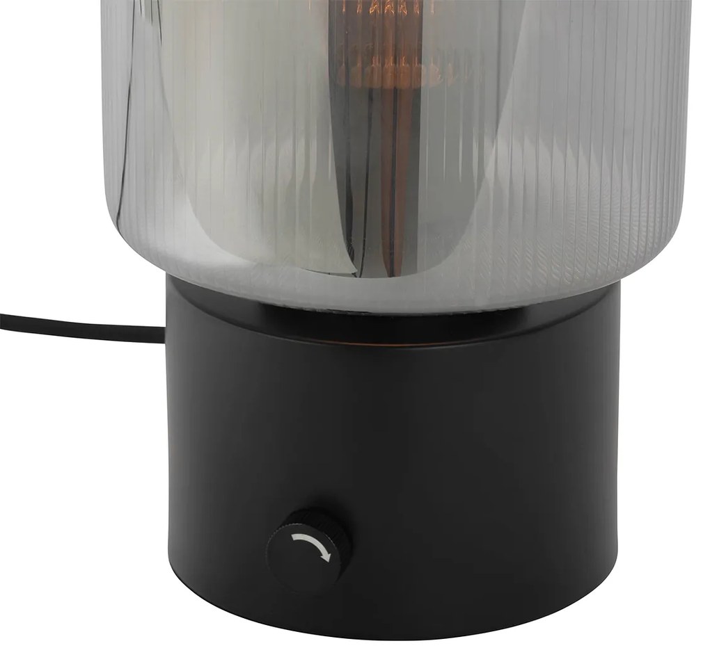 Лампа за маса в стил арт деко черна с опушено стъкло - Laura