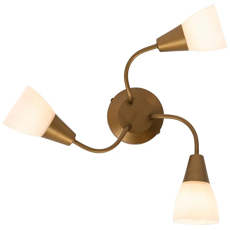 Класически таванен прожектор златен с матирано стъкло кръгъл 3-светлина - Madi