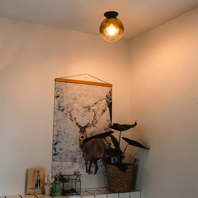 Таванна лампа в стил арт деко черна със златно стъкло - Pallon