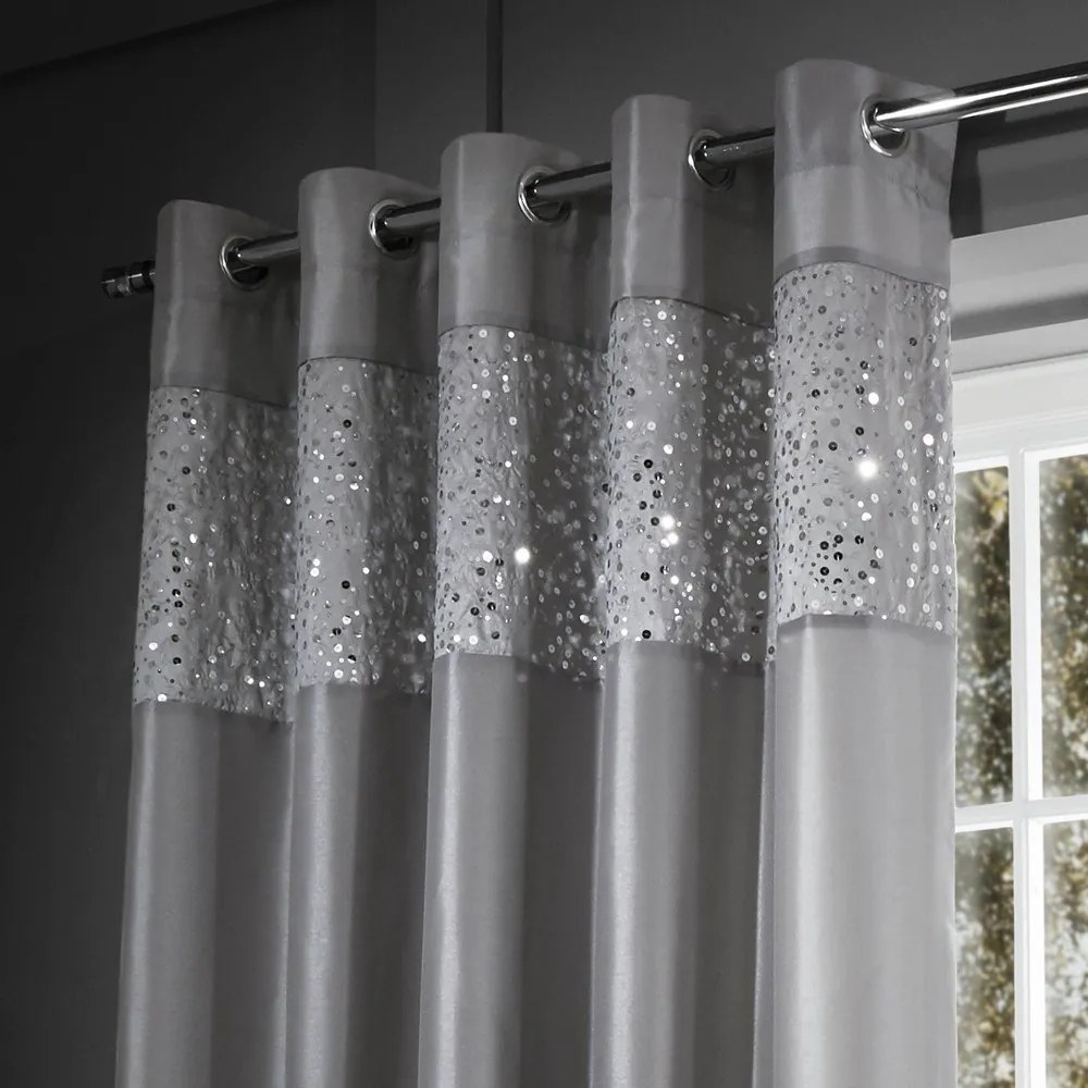 Сиви пердета в комплект от 2 бр. от микросатен 229x229 cm Glitzy Sequin – Catherine Lansfield