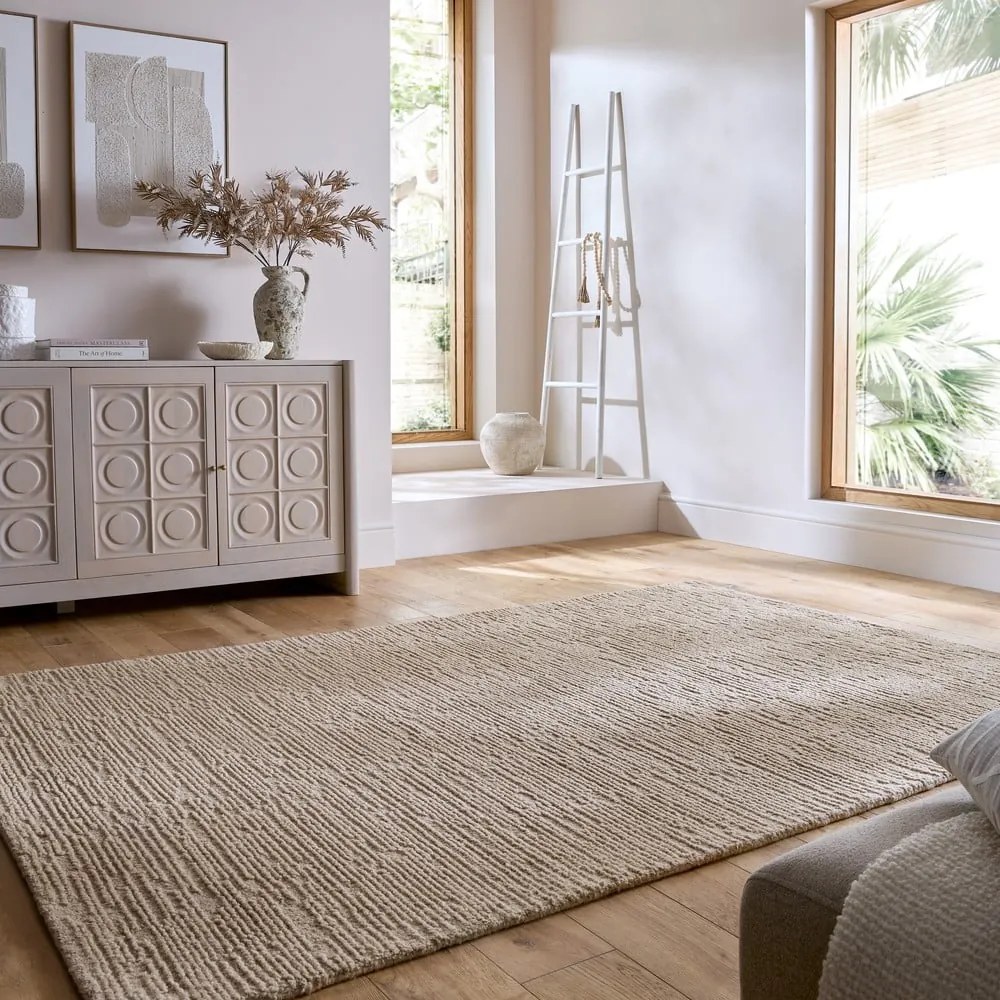 Бежов ръчно изработен вълнен килим 200x290 cm Harris Boucle – Flair Rugs