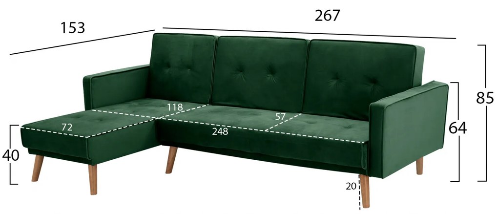 Ъглов диван Талиа кадифе HM3153.03 зелен цвят