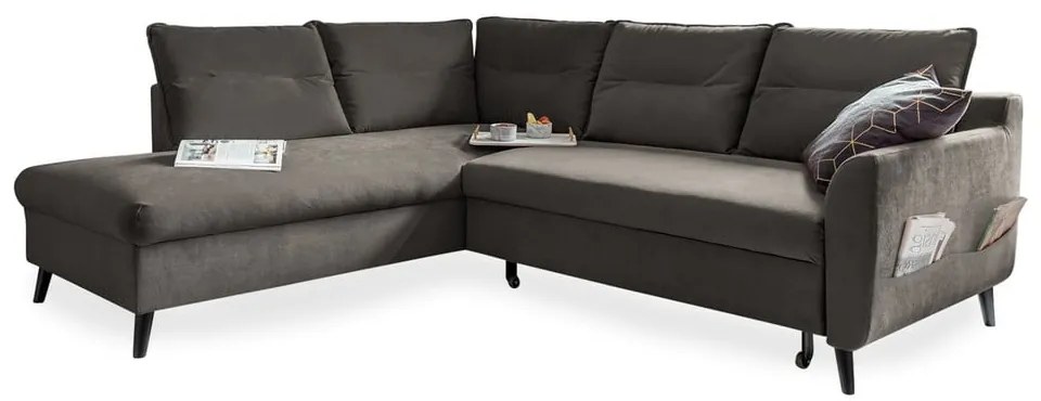 Тъмносиво кадифено ъглово канапе L, ляв ъгъл Stylish Stan - Miuform