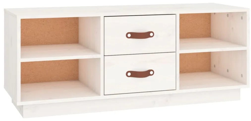 818226 vidaXL ТВ шкаф, бял, 100x34x40 см, бор масив