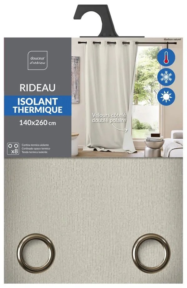 Бежово термо перде от рипсено кадифе 140x260 cm Madison – douceur d'intérieur