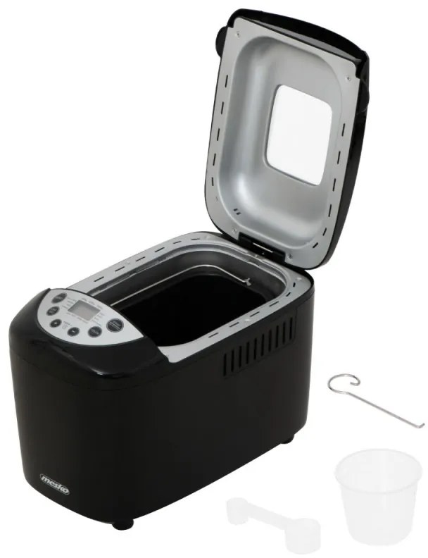 Хлебопекарна Mesko MS 6022, 1/1.5 кг, 850 W, 15 програми, LCD Дисплей, Двойна бъркалка, Подвижна кошница, Черен