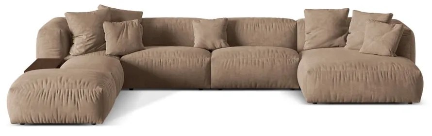 Светлокафяв кадифен модулен ъглов диван (ляв ъгъл/U форма) Martina – Micadoni