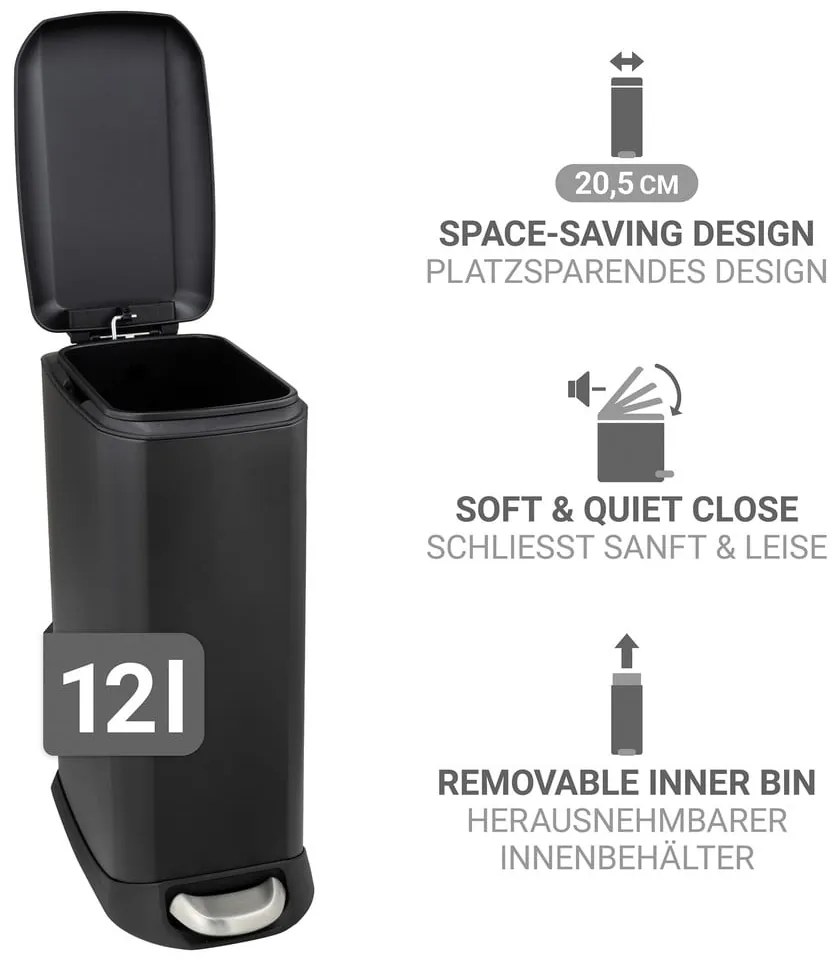 Матово черно стоманено кошче за боклук с педал 12 l Design – Wenko