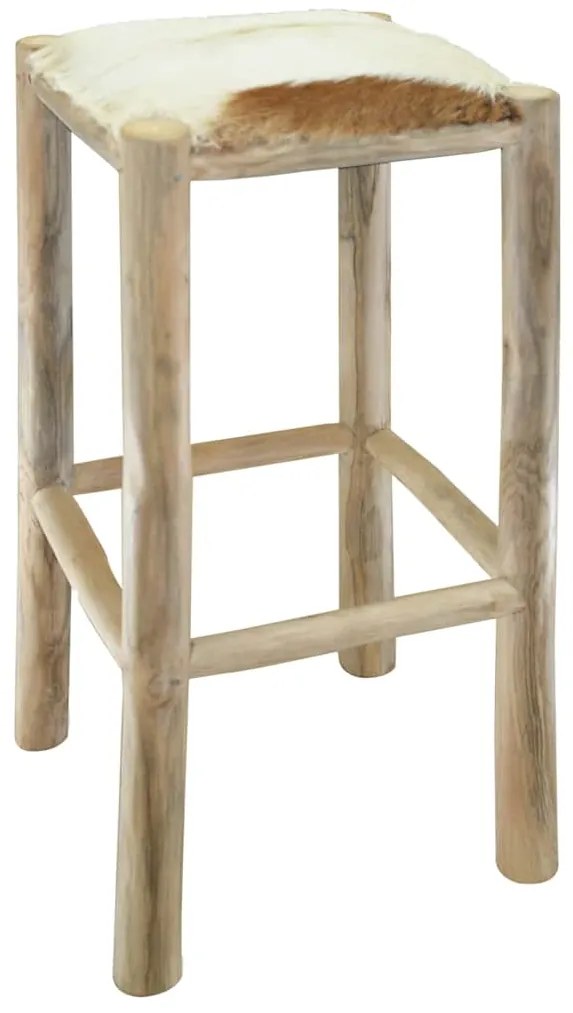 244544 vidaXL Бар табуретка, козя кожа и тиково дърво масив