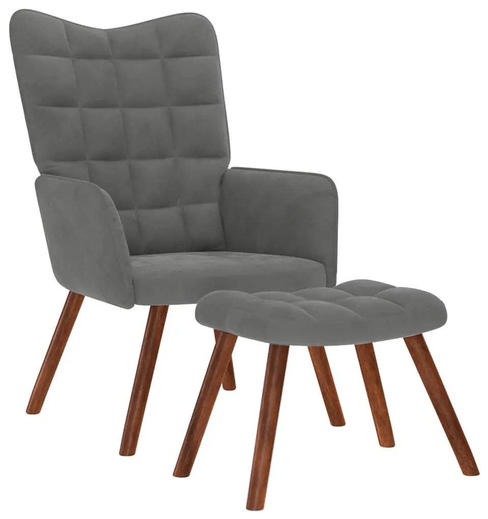 4016822 vidaXL Релаксиращ фотьойл с табуретка, тъмносив кадифе