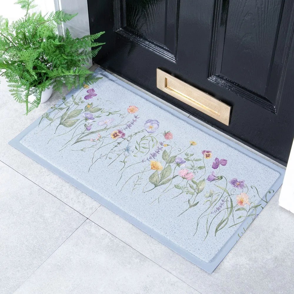 Изтривалка от PVC 40x70 cm Blue Wild Flowers – Artsy Doormats