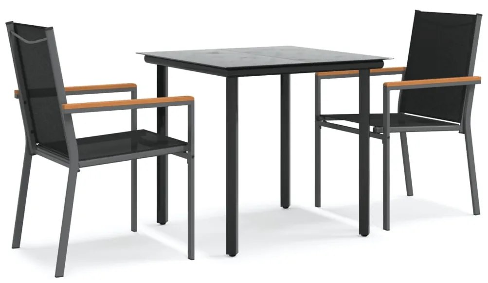 3187041 vidaXL Градински трапезен комплект 7 части черен текстилен и стомана