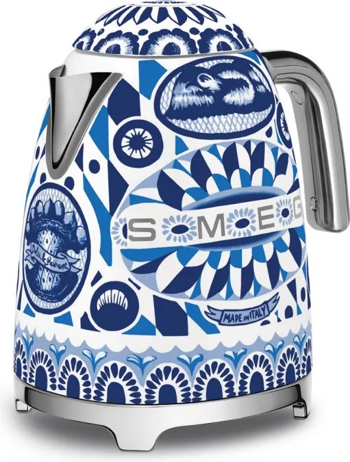 Електрическа кана SMEG Dolce & Gabbana KLF03DGBEU, 2400 W, 1.7 л, 360° основа, Гланцово покритие, Средиземноморско синьо