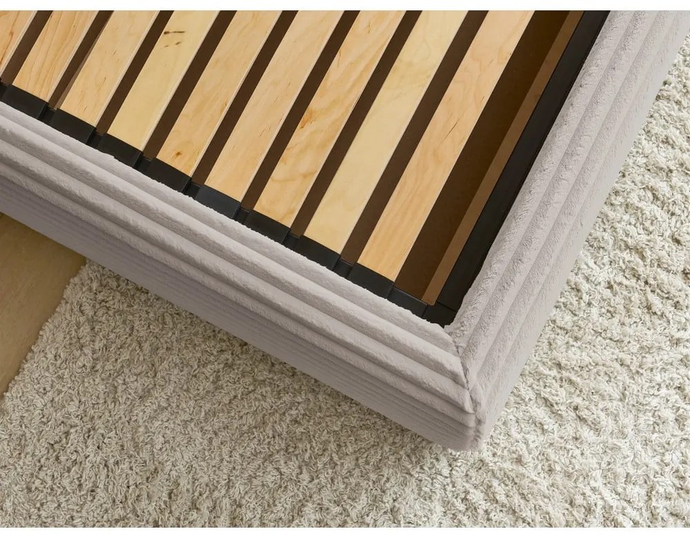 Бежово двойно тапицирано легло с място за съхранение с включена подматрачна рамка 160x200 cm Jade – Bobochic Paris