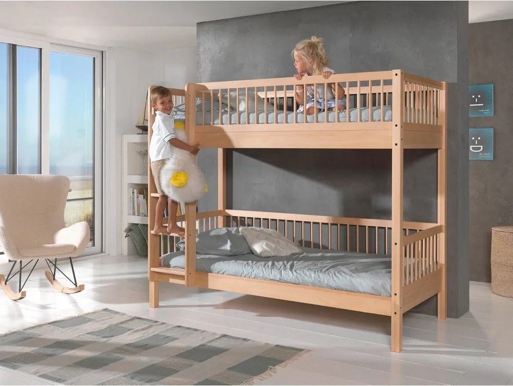Детско двуетажно легло от масивен бук с включена подматрачна рамка в естествен цвят 90x200 cm Forrest – Vipack