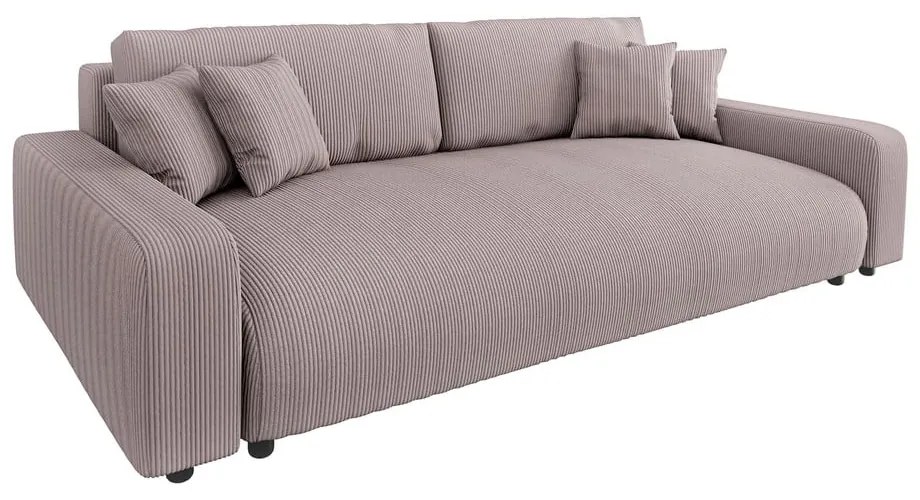 Светлорозов разтегателен диван с място за съхранение от рипсено кадифе 234 cm Sara – Ropez