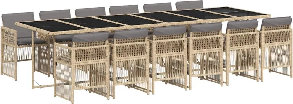 3210948 vidaXL Градински комплект с възглавници, 13части, бежов микс полиратан