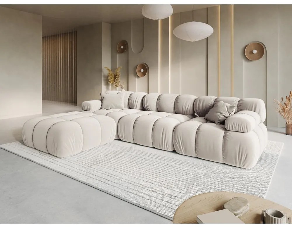 Бежов кадифен модулен ъглов диван (променлив) Bellis – Micadoni