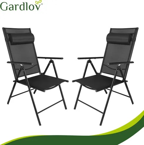 Сгъваеми градински столове Gardlov – 2 броя, черни за тераса и градина