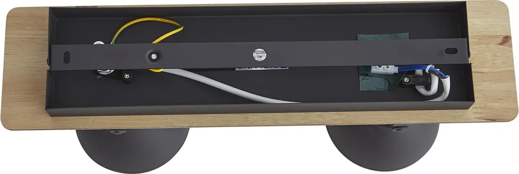 Плафон черен с дърво 2 лампи въртящи се и накланящи се - Jakub