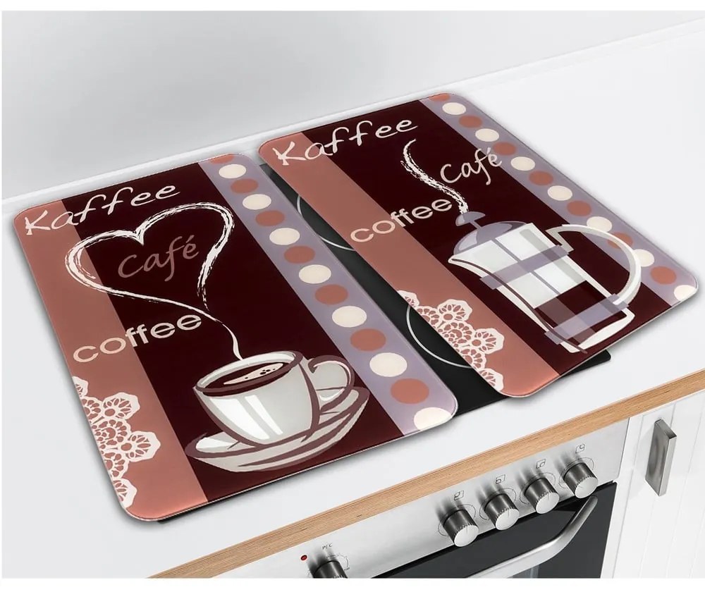 Комплект от 2 стъклени капака за печка Кафе, 52 x 30 cm Coffee Flamour - Maximex