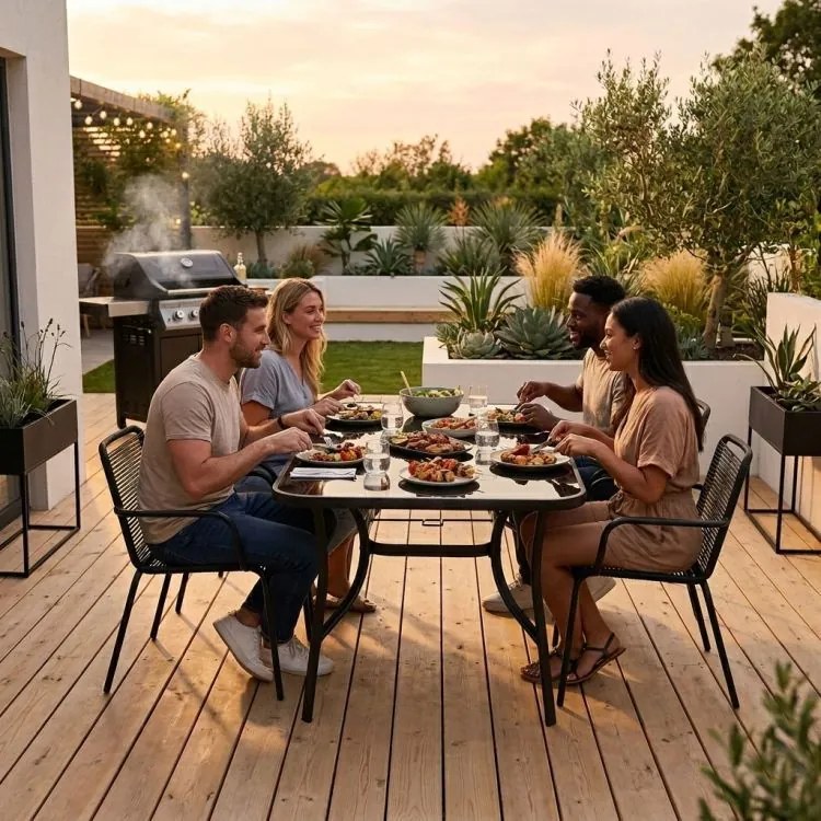 Черна градинска маса с отвор за чадър Šírka: 120 cm | Dĺžka: 70 cm